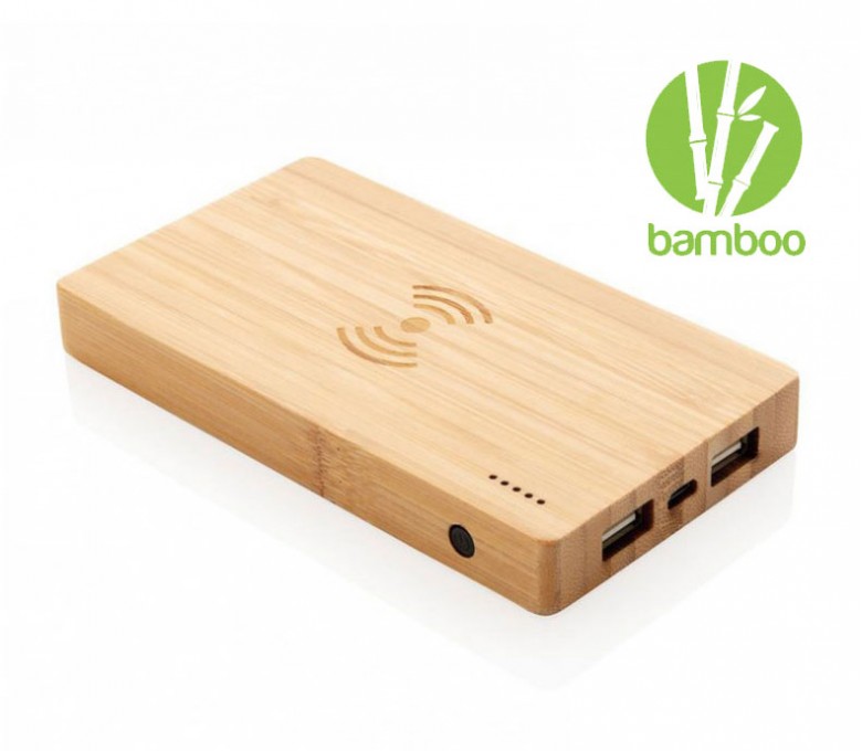 power bank inalambrico de bambu modelo K322029 con sello bamboo