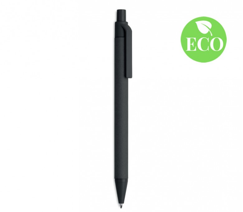 Boligrafo ecologico publicitario de papel y PLA color negro con sello ECO