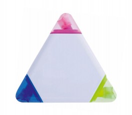 marcador triangular de color blanco con puntas de color rosa, azul y amarillo