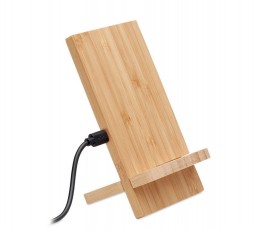 soporte de bambu con cargador inalambrico incorporado conectado