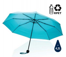 paraguas de bolsillo de RPET IMPACT de color azul abierto con sello de ahorro de agua