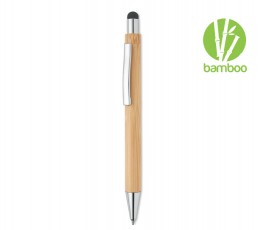 boligrafo puntero en cuerpo de bambu con detalles metálicos y sello BAMBU