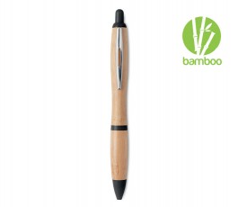 boligrafo en cuerpo de bambu modelo C9485 con detalles de color negro y sello bambu