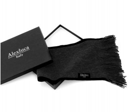 bufanda marca Alexluca color negro y su estuche de carton