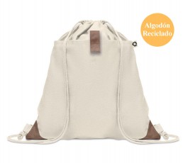 mochila de cuerdas de algodon reciclado color beige con bolsillo exterior