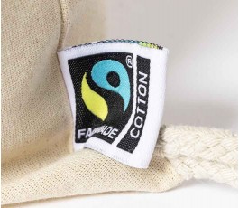etiqueta Fairtrade cosida a mochila de cuerdas de algodón de 180 gramos