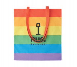 bolsa de algodon de 200 gr y asas largas con la bandera arcoiris personalizada con logo