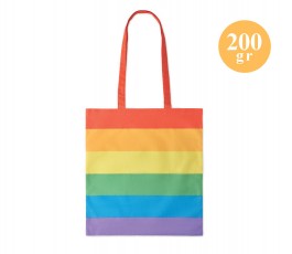 bolsa de algodon de 200 gr y asas largas con la bandera arcoiris