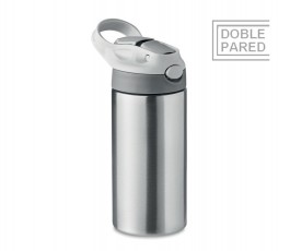 botella termica de doble pared de acero inoxidable y boquilla de silicona color gris