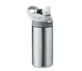 botella termica de doble pared de acero inoxidable y boquilla de silicona color gris abierta