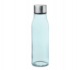 botella de agua de cristal color azul transparente y tapon de acero inoxidable modelo C6210