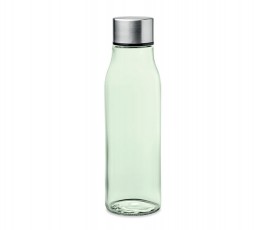 botella de agua de cristal color verde transparente y tapon de acero inoxidable modelo C6210