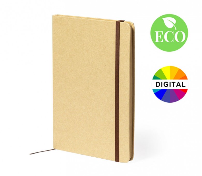 cuaderno de tapa dura con cierre de cinta elastica modelo A1134 con sello ECO