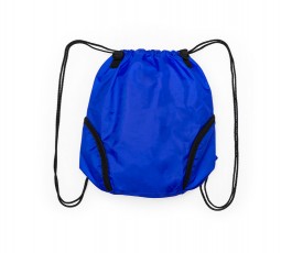 mochila de cuerdas de color azul con asas de transporte