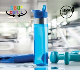 botella de deporte de tritan color azul con sello BPA FREE y 360 digital