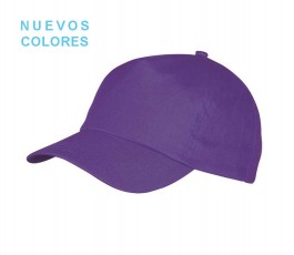 gorra basica de algodon de 5 paneles color morado con sello NUEVOS COLORES
