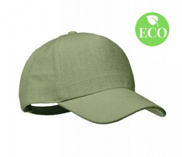 gorra publicitaria de canamo color verde con sello ECO