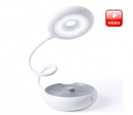 lampara plegable de brazo flexible desplegada y con logo VIDEO