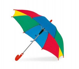 paraguas infantil abierto con paneles de colores diferentes