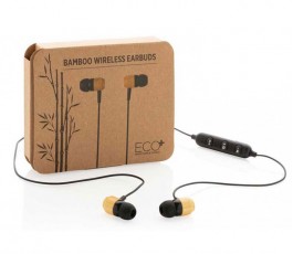 Auriculares de bambú Bluetooth ecologicos en caja de carton reciclado