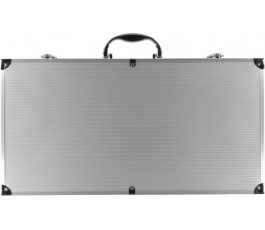 vista lateral del maletin de aluminio con 18 utensilios para prepara barbacoas