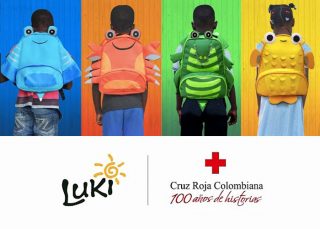 Mochilas infantiles personalizadas de Luki y Cruz Roja en Colombia