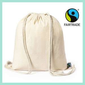 mochila de cuerdas de algodon color natural con sello Fairtrade