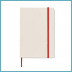 cuaderno-tipo-moleskine-de-carton-de-leche-reciclado blanco con detalles en rojo